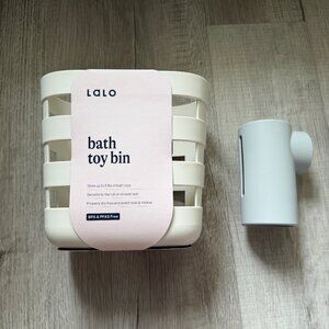 LALO Spout Cover & Bath Toy Bin Gray Coconut White BRAND NEW